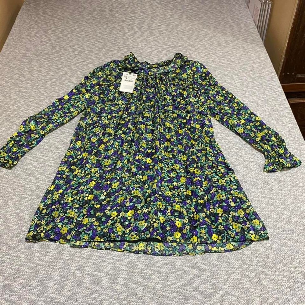Zara multicoloured floral dress/long sleeves/ruffle collar women XS. SKU-À135